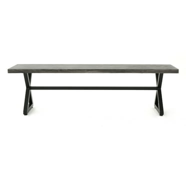 Noble House Rolando 63" Aluminum Patio Dining Bench in Gray and Black