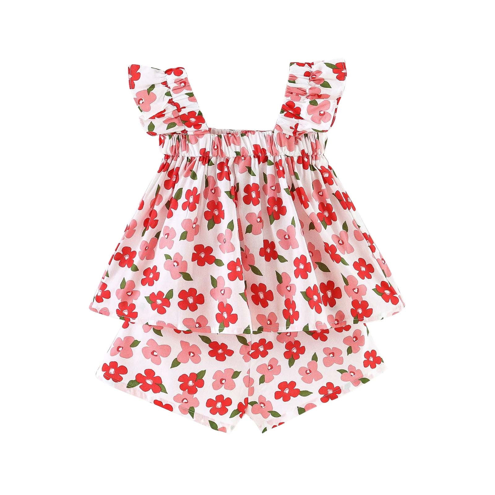 Fesfesfes Toddler Girls Summer Cute Bow Floral Top Print Shorts Baby