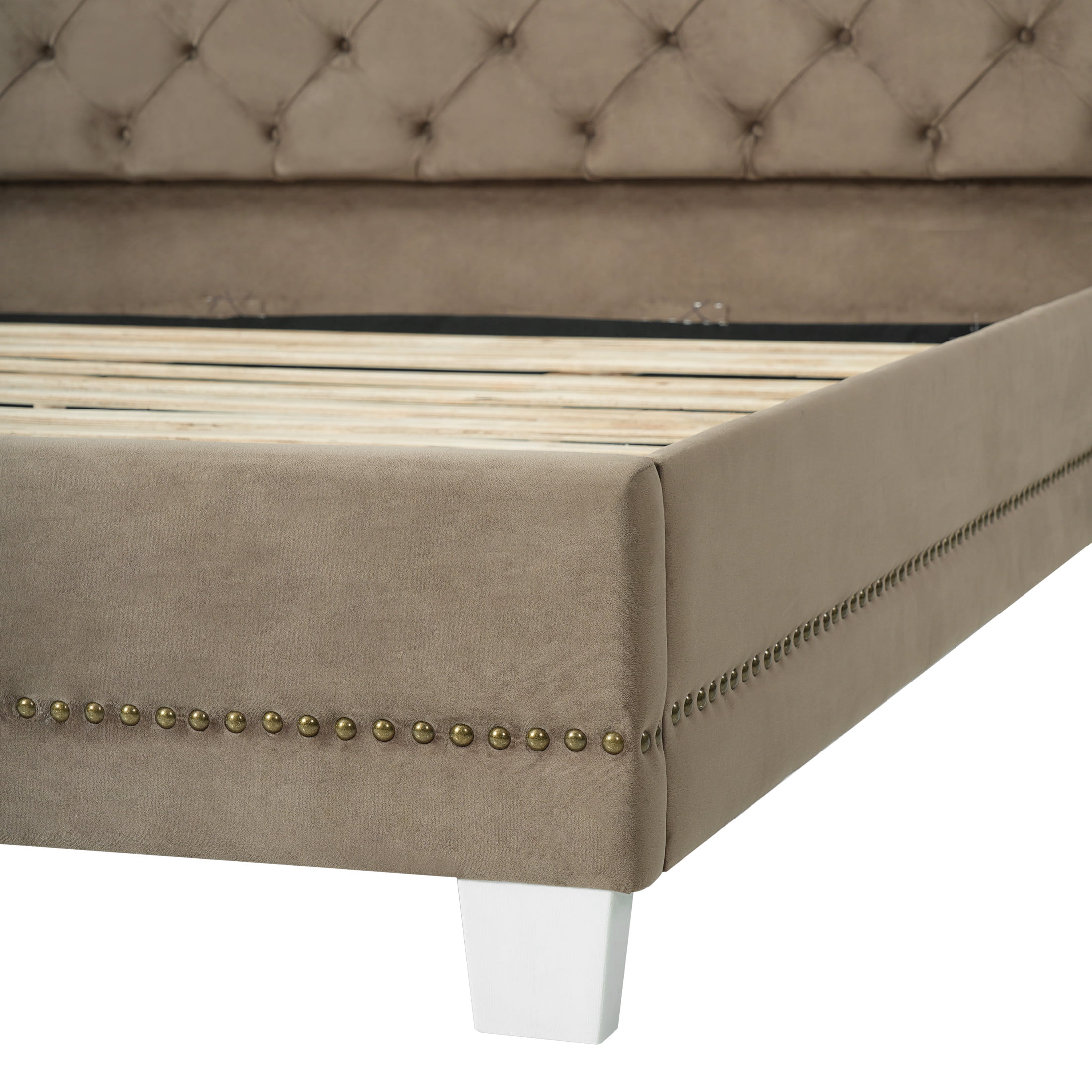 Christopher Knight Home Velvet Upholstered Bed Frame with Thick Tufted Wingback Headboard, King Size, Brown