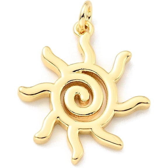 2 Pcs Real 18K Gold Plated Brass Sun Pendants Charms with Jump Ring Sun Pendants Accessory for Women Birthday Festival Elegant Gifts DIY Personalized Jewelry 21.5x18.5x1.5mm