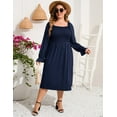 thumbnail image 5 of GymChoice Women's Plus Size Ruffle Long Sleeve Dress Square Neck High Waist Smocked Tunic Maxi Dress Maternity Dress, 5 of 6