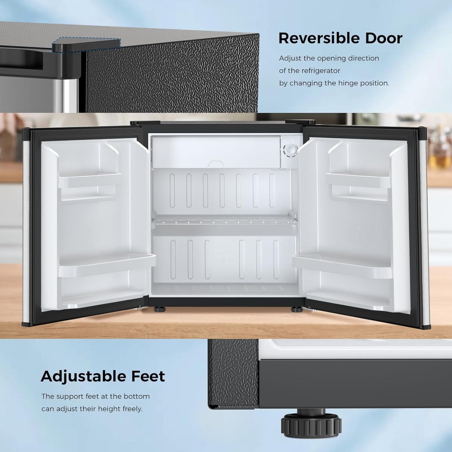 WAA 1.6 Cu.Ft Small Refrigerator with Freezer 7 Temp Settings,Energy-Efficient, Low Noise For Dorm,Office,Bar,RV,Bedroom