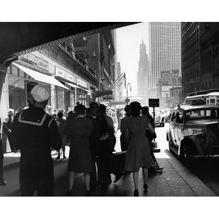 1940s Grand Central Station Men And Women Pedestrians A Sailor In Uniform Taxi And Stores 42Nd Street Sidewalk Nyc Usa