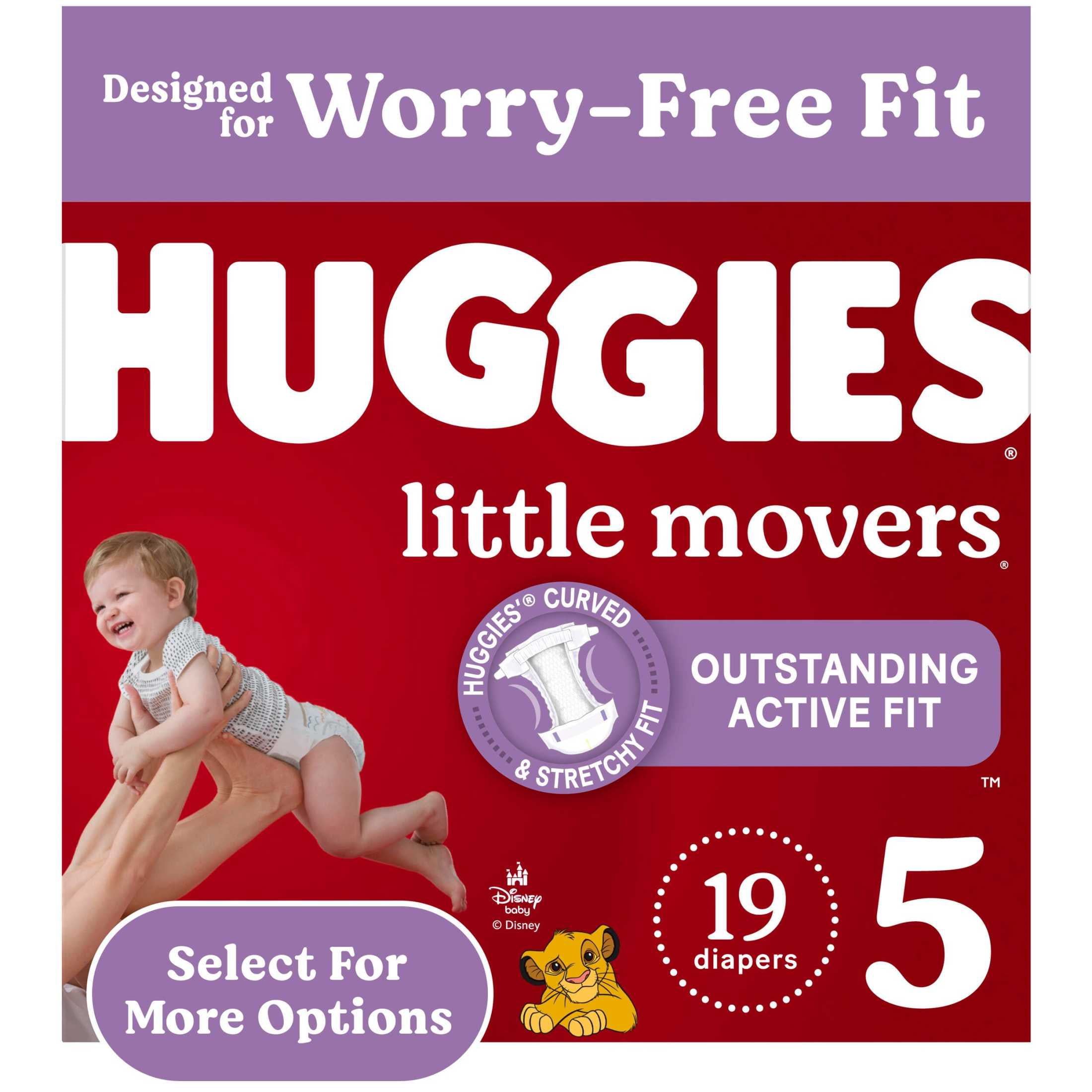(4 pack) Huggies Little Movers Baby Diapers, Size 5 (27+ lbs), 19 Count (Select for More)