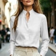 thumbnail image 3 of Lenpel Womens Long Sleeve Tops Business Casual Work Blouses Stand Collared Shirts Lightweight Fall Clothes, 3 of 7