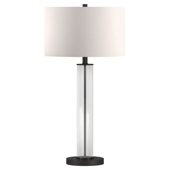 Evelyn&Zoe 29" Traditional Clear Glass Table Lamp with White Drum Linen Shade