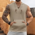 thumbnail image 2 of Afdoent Mens Casual Tank Tops Men's Casual Jacquard Knit Hooded Lace Up T Shirt Sleeveless Vest Classic, 2 of 9