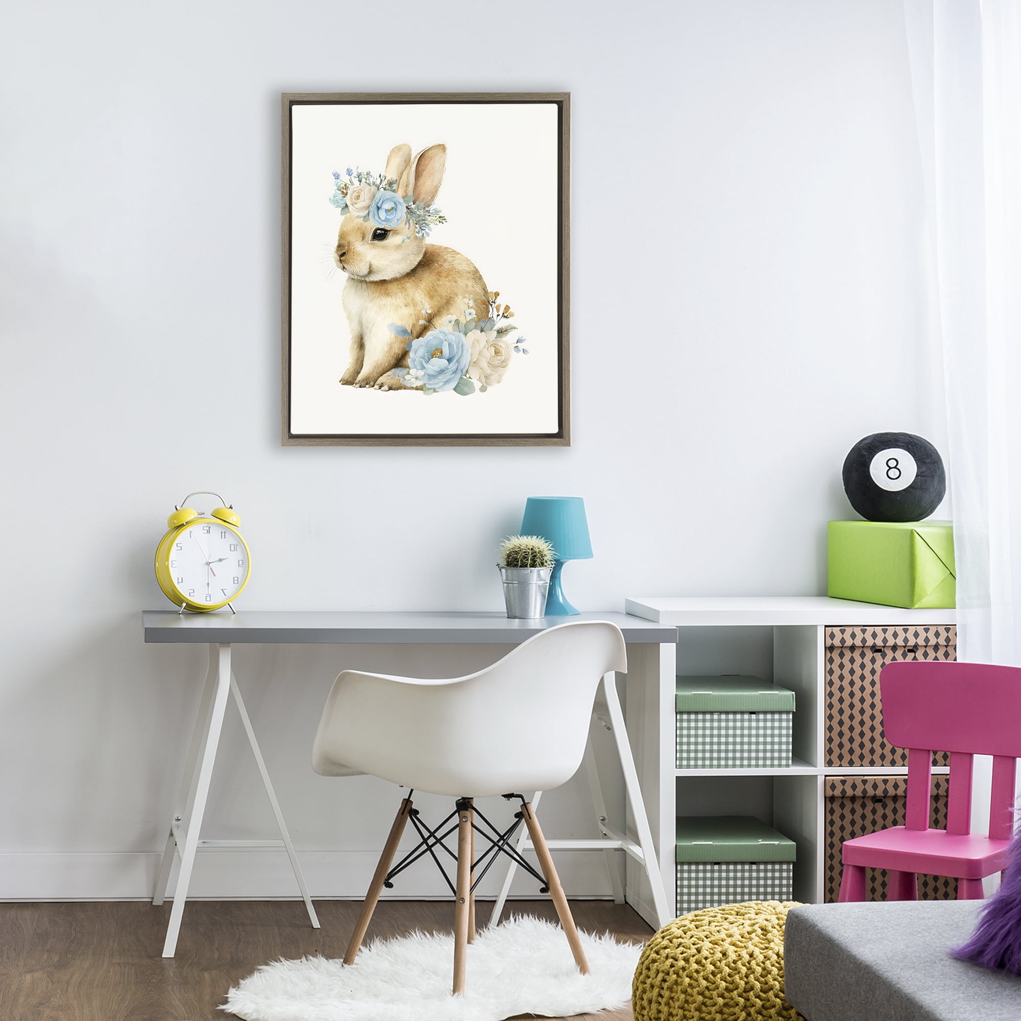 Stupell Industries Watercolor Nursery Bunny Brown Framed Floater Canvas Wall Art, design by LSR Design Studio