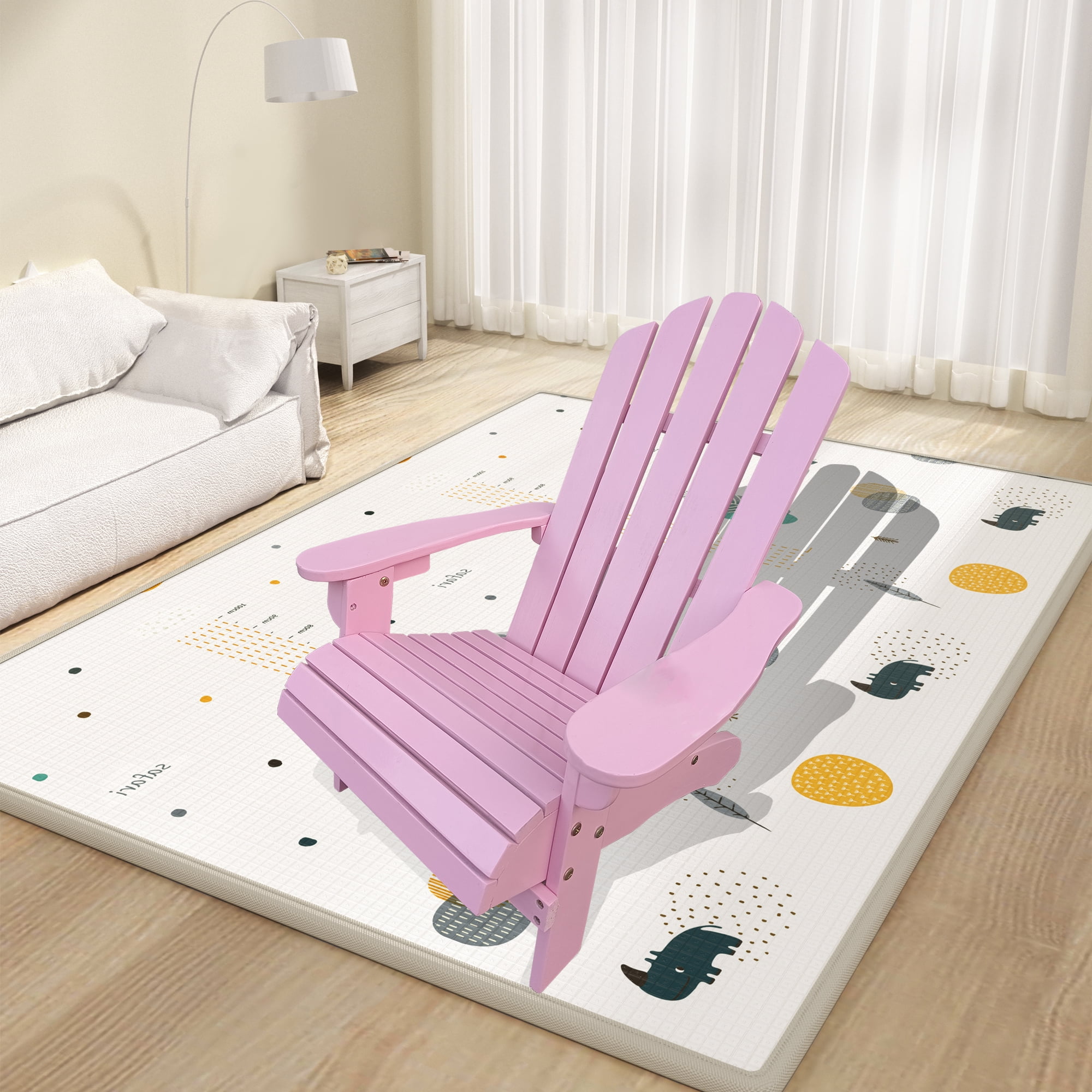 Pink Adirondack Chair - Populus Wood, Wide Seat & Armrest, 110LBS Capacity & Easy Assembly