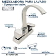 thumbnail image 2 of Llave Mezcladora Baño Lavabo Alfa  Cromado Latón Maneral Garza, 2 of 3
