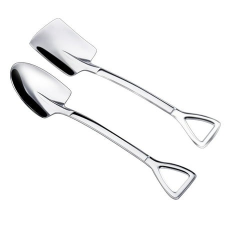 

2pcs Shovel Spoons Stainless Steel Ice Cream Scoop Spade Shovel Shape Spoon Dessert Pudding Yogurt Spoon for Home Party Bar (Glo
