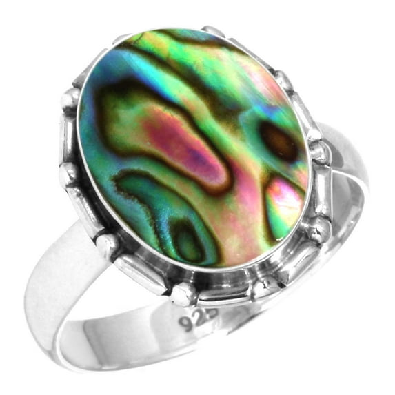925 Sterling Silver Ring For Women - Teens Multicolor Real Abalone Shell Gemstone Silver Ring Size 5 Hand Made Silver Ring Size 5 Anniversary - Gift For Girl Friend Gemstone 925 Silver Jewelry