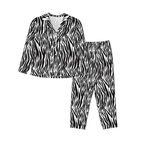 Vsdgher Zebra Pajamas Set Long Sleeve Sleepwear Womens Button Down Nightwear Pj Sets-Small