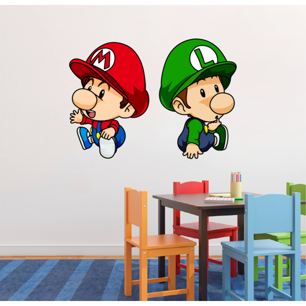 Young Mario and Luigi Adorable Super Mario Bros Cartoon Character Wall