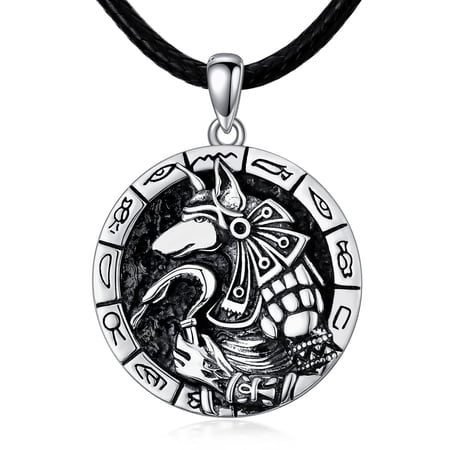 MYSTICPOEM Anubis Necklace 925 Sterling Silver Egypt Anubis Pendant Necklaces Egyptian Amulet Protection Jewelry Gifts for Men Women