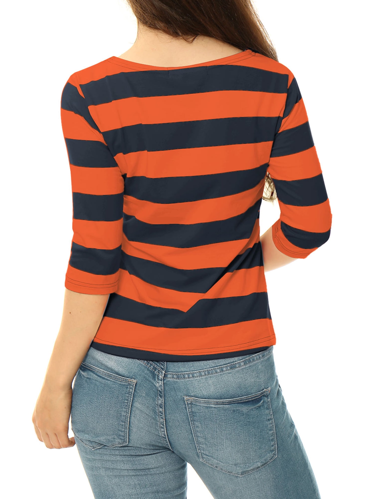 DARING DIVA Women's Halloween Costume Boat Neck Top T-Shirts L Orange Navy