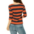thumbnail image 3 of Camisetas de rayas para mujer Inspire Chic, corte ajustado, mangas de codo, cuello barco, T-shirt M, naranja y azul marino, 3 of 7