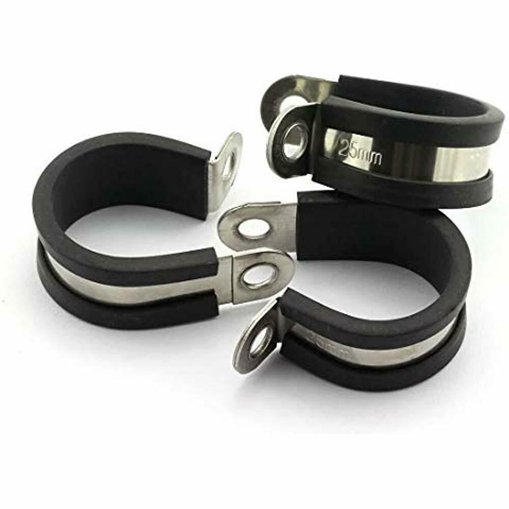 6pcs 1 Inch Rubber Cushioned Cable Clamp 304 Stainless Steel Hose Clamp