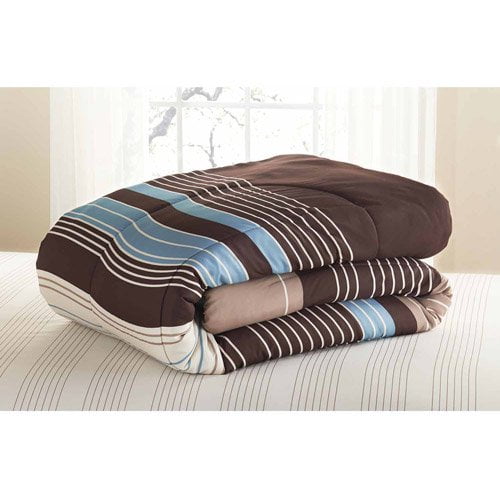 Mainstays Brown Stripe 8 Piece Bed in a Bag Comforter Set With Sheets, Queen