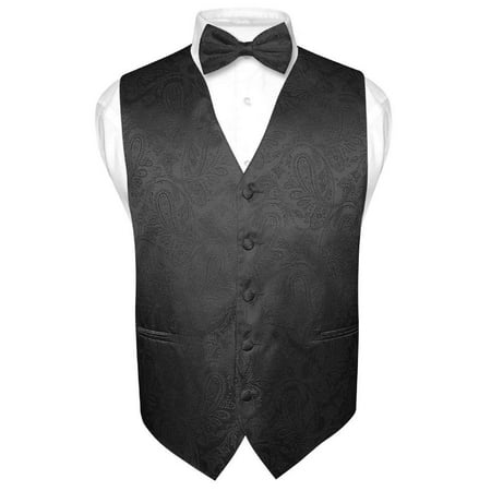 Black Paisley Dress Shirt - Men's Paisley Design Dress Vest & Bow Tie BLACK Bow Tie Set for Suit Tuxedo