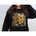 thumbnail image 5 of Floral Smiley Face With Checkered Pattern Trendy Sweatshirt (L, MilitaryGreen), 5 of 7