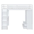 thumbnail image 4 of Twin Size Loft Bed with Large Shelves, Writing Desk and LED Light, Solid Wood Loft Bed Frame with Ladder and Safety Guardrails for Kids Girls Boys Bedroom, No Box Spring Needed, White, 4 of 7