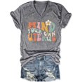 thumbnail image 3 of VNKIDY Women's T-Shirt Letter Graphic V Neck Tees Short Sleeve Crewneck Lightweight Relaxed Fit Top For Casual Daily Outdoor Activities Versatile Top, 3 of 3