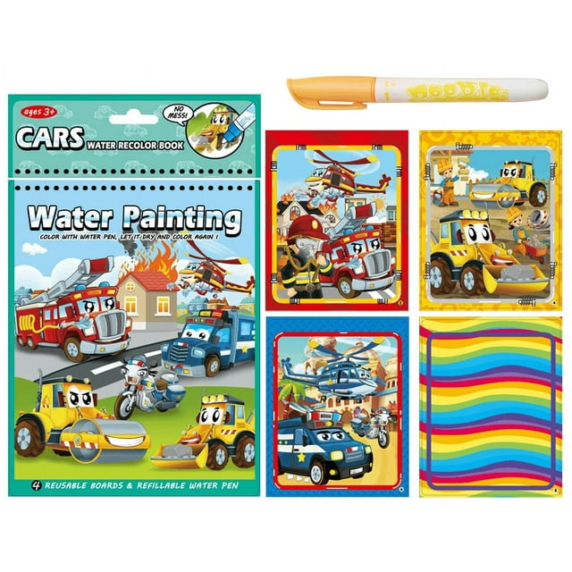 Libro de pintura al agua reutilizable para niños ZJT250124941 | Libro de grafiti y colorear de doble cara con 4 páginas reutilizables | Libro de garabatos al agua con bolígrafo recargable | Ju