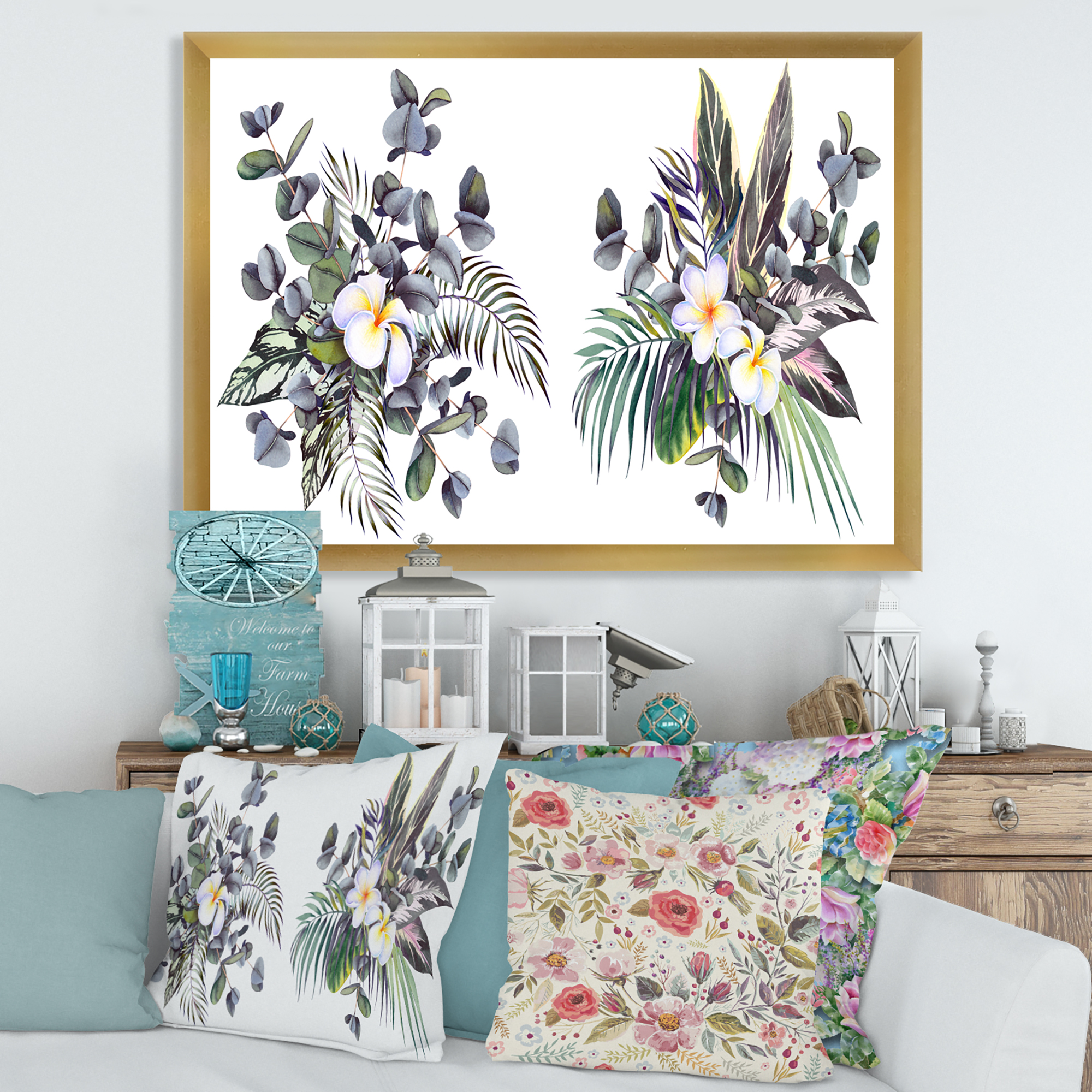 Designart 'Plumeria Frangipani Flowers With Tropical Bouquets' Traditional Framed Art Print