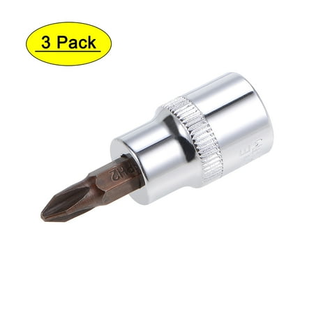 

Uxcell 3/8 Drive x #2 Standard Metric Phillips Bit Socket S2 & Cr-V Steel 3 Pack