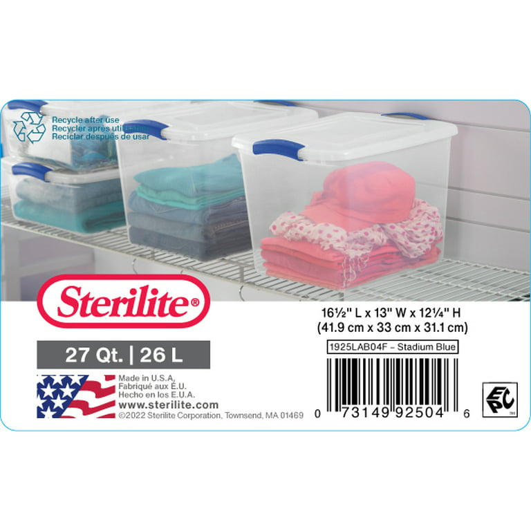Sterilite 27 Qt. Latch Box Plastic, Stadium Blue, Set of 10