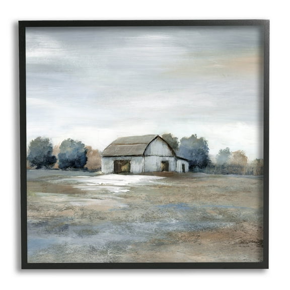 Countryside Barn Neutral Tones Landscape Painting Black Framed Art Print Wall Art