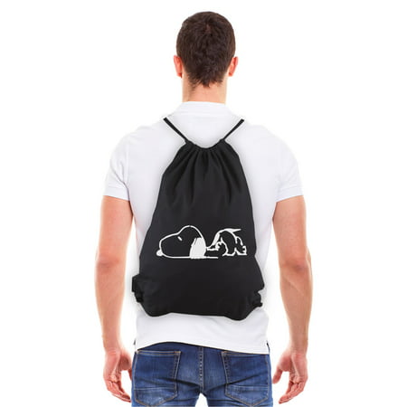 Snoopy Laying Flat Eco-friendly Reusable Canvas Draw String Bag Black &