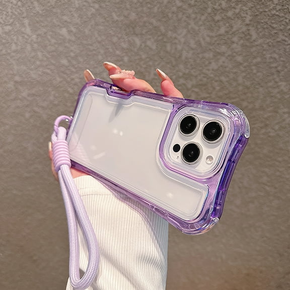 Allytechgroup iPhone 16e Clear Case with Hand Strap, Hybrid TPU PC Rugged Shockproof [Not-Yellowing] Corner Protective Slim Fit Shell Back Cover for Apple iPhone 16e, Purple