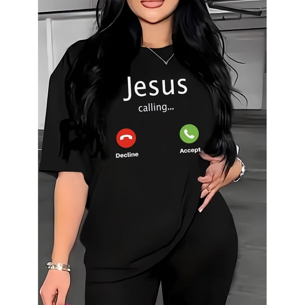 Medium Stretch Polyester Blend Women's Casual Jesus Calling Graphic T-Shirt with Crew Neck for All Season Comfort Wear