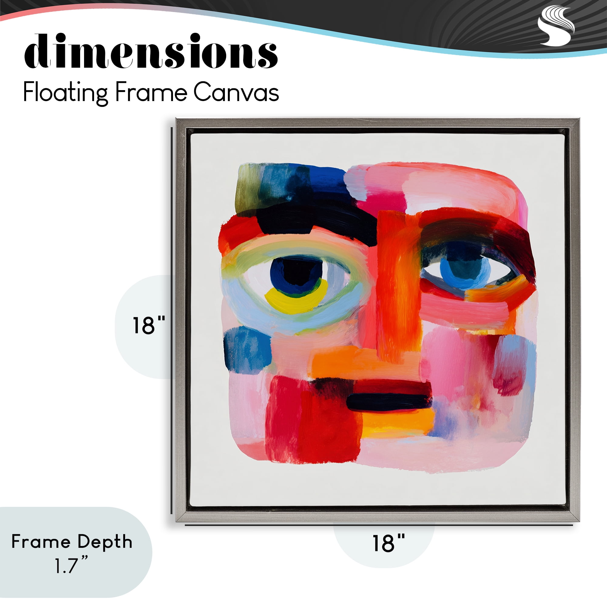 Stupell Industries Cubist Gaze in Vivids Gray Framed Floater Canvas Wall Art, design by Chromatic Storm Studio