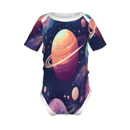 

Adobk Planet Pastel Galaxy Print Baby Climbing Clothes Jumpsuit Rompers Classic Rompers Child Short sleeve Bodysuits-9M