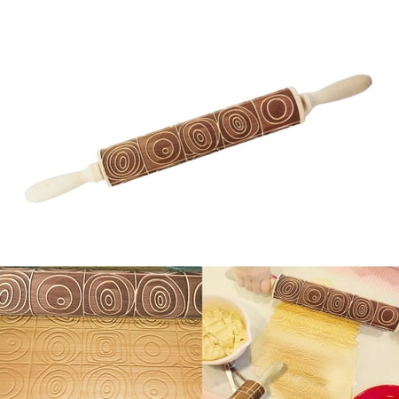 Peroptimist Embossed Rolling Pins Cookies - Pierre Type Design Engraved Patterned Embossing Carved Decorative Natural Wooden 3D Tool for Kitchen Pastry Dough Fondant Cake