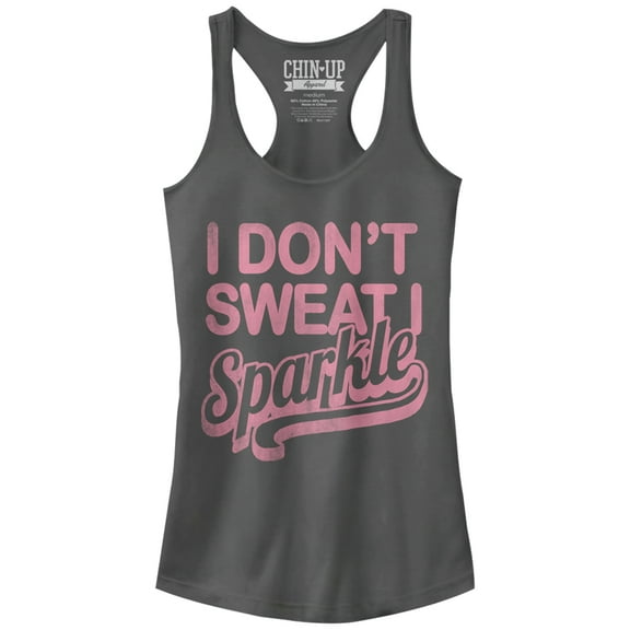 Junior's CHIN UP Sweat or Sparkle Racerback Tank Top Charcoal Large