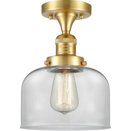

Satin Gold Tone Semi Flush 8 Wide Steel/Cast Brass/Glass Medium Base 1 Light Fixture
