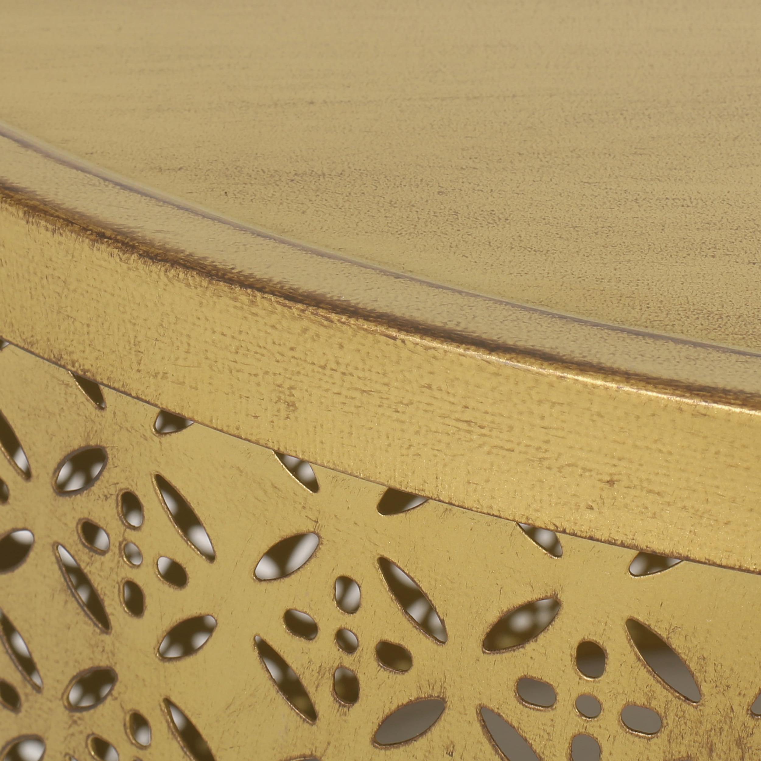 GDF Studio Arrastra Boho Lace Cut Iron Coffee Table, Gold Brushed Brown