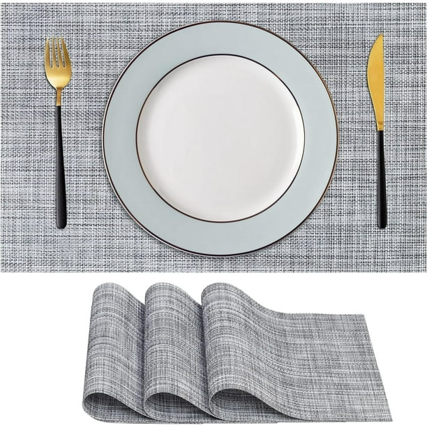 CraftyCrocodile Juego de 4 Manteles Individuales Manteles Individuales Clásicos de Vinilo para Mesa de Comedor, 30 x 45 Cm, Color Gris