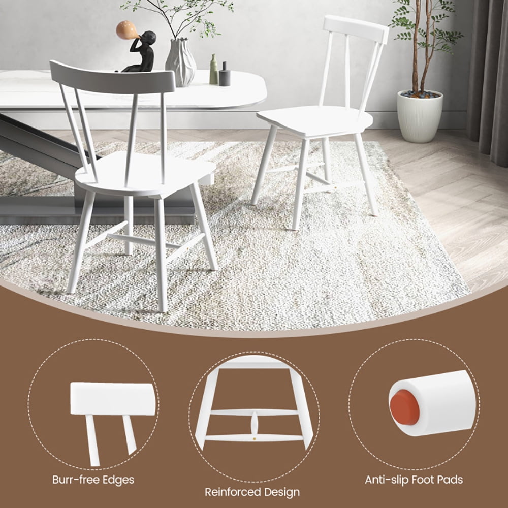 Finihen Wood Dining Chairs, Solid Rubber Wood Armless Kitchen & Dining Room Chairs, Easy to Assemble Wooden Dining Chairs, Modern Dining Chair, White