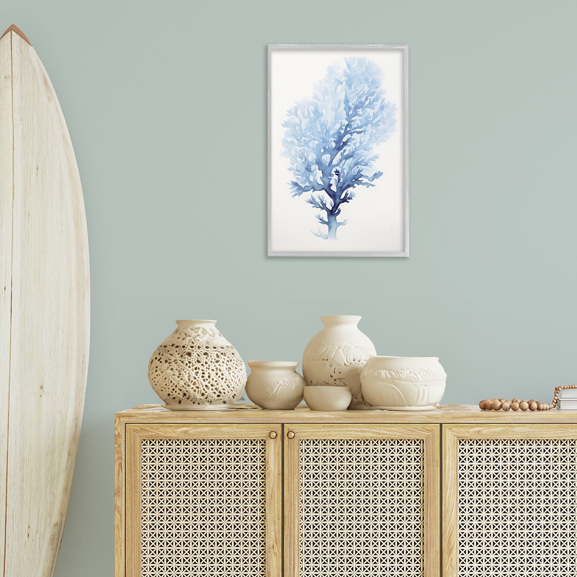 Stupell Industries Blue Coral Impression Animals & Insects Painting Gray Framed Art Print Wall Art, 16 x 24
