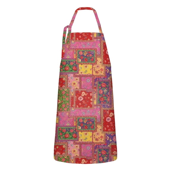Pioneer Flower Floral Print Pattern Apron for Women and Men, Cotton Linen Waterproof with Pockets, Adjustable, 33x27 Inch for Kitchen, Gardening, BBQ, Salon