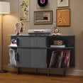 thumbnail image 4 of Wirrytor Large Record Player Stand with Charging Station & USB Ports, Vinyl Record Player Shelf, Curved Turntable Table Open Shelf, Sideboard Buffet Cabinet (Black), 4 of 8