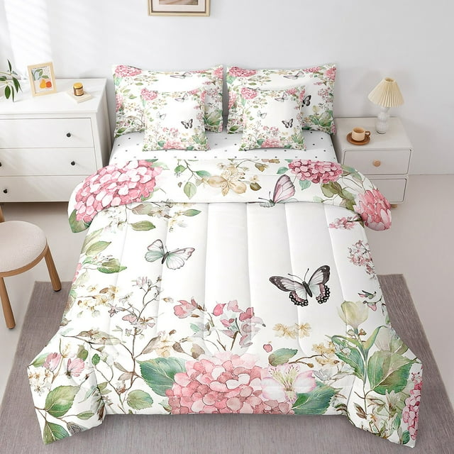 Erosebridal Spring Flower Bedding Twin Size, Botanical Bed in a Bag Twin size, Butterfly Animal Reversible Bed Set, Super Cozy Bedroom Decorative, 7pcs
