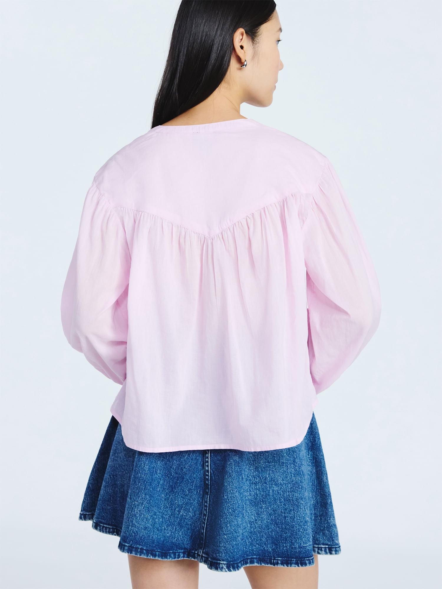 Scoop Women's Flowy Cotton Blouse with Long Sleeves, Sizes XS-XXL