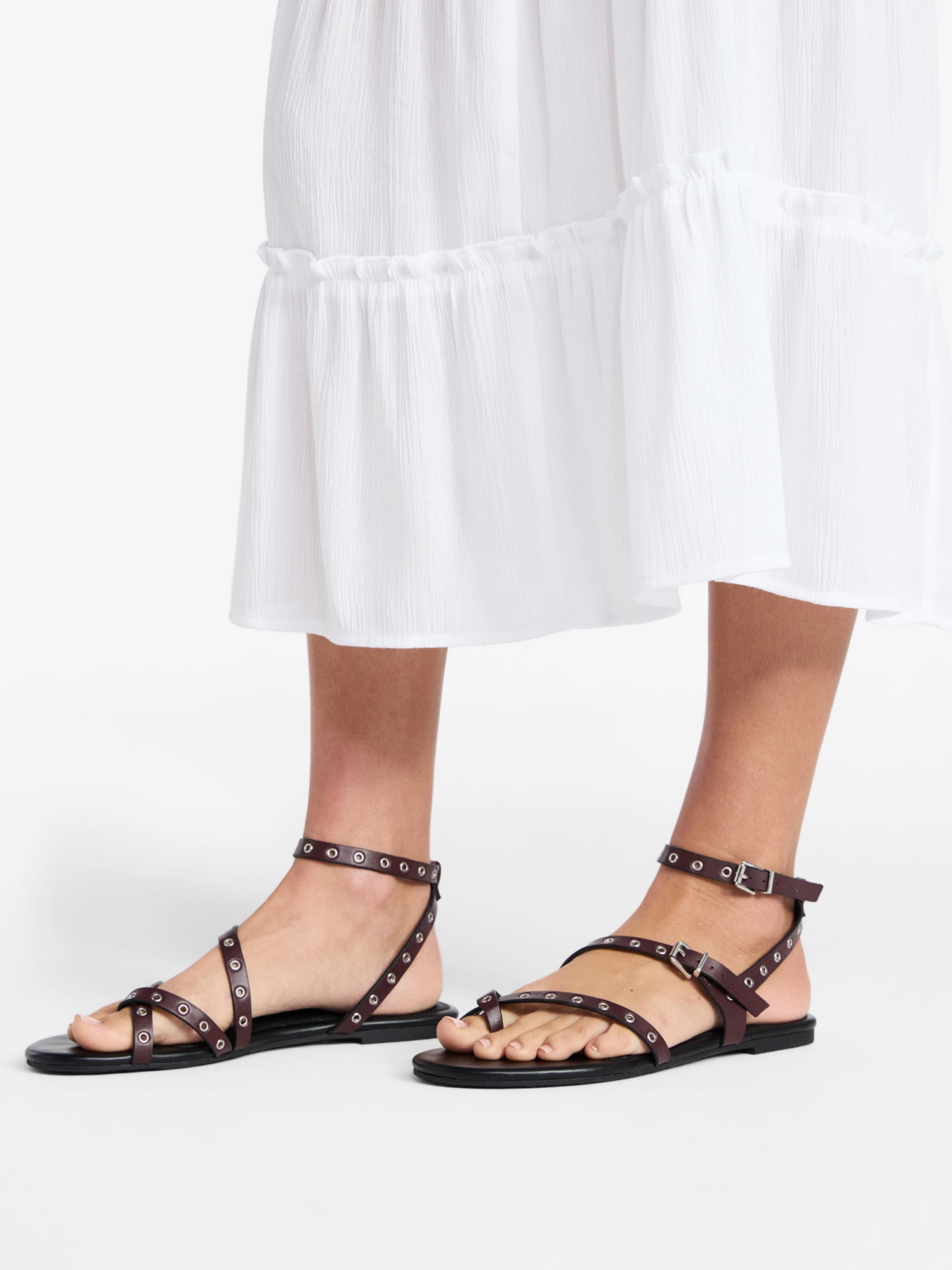 No Boundaries Strappy Flat Sandals, Women's