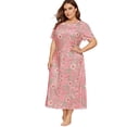 thumbnail image 2 of Women's Plus Size Nightgown Sleepwear Short Sleeve Sleep Pajamas Dress Floral Print Round Neck Nightwear Loungewear, 2 of 7